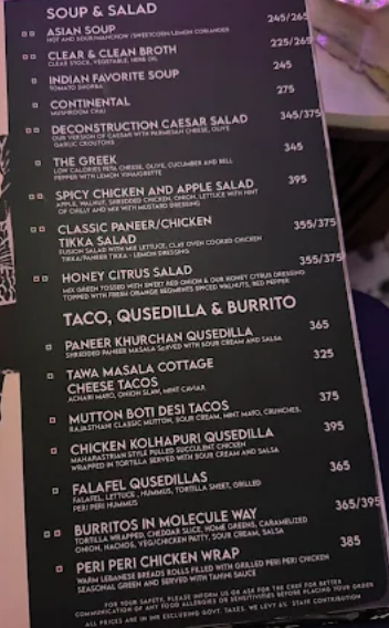 Molecule Air Bar Kitchen, Jhansi – Menu