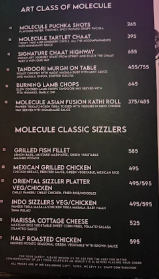 Molecule Air Bar Kitchen, Jhansi – Menu