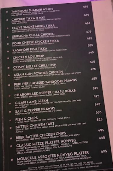 Molecule Air Bar Kitchen, Jhansi – Menu